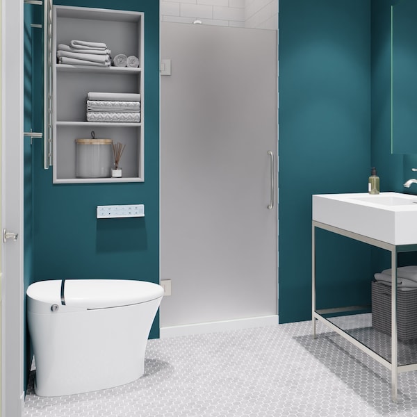 Anzzi Passion Series 24 in. by 70 in. Frameless Hinged shower door in Brushed Nickel with Frosted Glass and Handle SD-AZ8075-01BNF - main